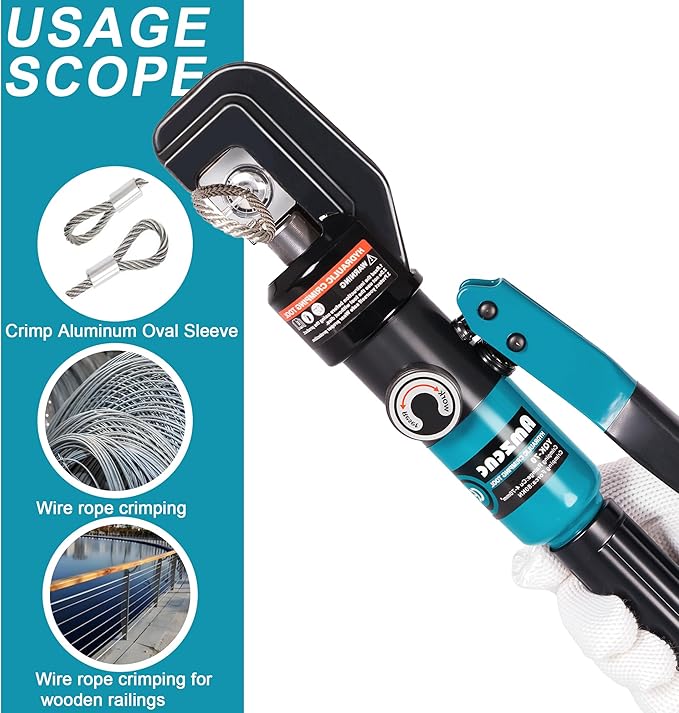 AMZCNC Wire Rope Crimping Tool Kit, Swaging Tool for Aluminum Ferrules and Oval Sleeves, 3/64''–3/16'', Stainless Steel, with Wire Cutter