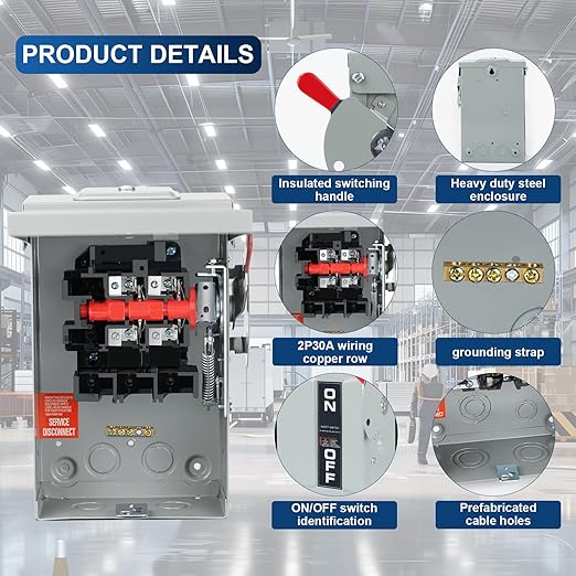 2P 30Amp 120V/240V General Duty Safety Switch,Disconnect Switches Box,Quick Disconnect Safety Switch