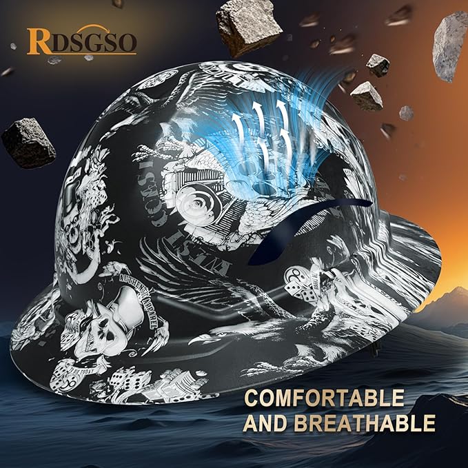 Full Brim Industrial Safety Helmet ANSI/ISEA Z89.1 Type I Class C Certified Hard Hats 6-Point Suspension Lightweight Vented for Construction, Logging, Outdoor Work RGS-B6