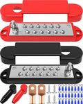 Bus Bar 12V 150A Power Distribution Block: DC Battery Marine Bus Bar Terminal Block with Cover 1/4" Stud 12 × #8 Screws Ground Power Distribution Block for Automotive RV Solar Wiring Boat Accessories