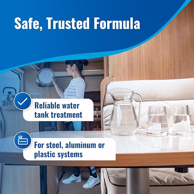 Aquamarine Water Solutions – Shock RV & Boat Water Tank Deep Cleaner and Deodorizer – Treats, Maintains Boat, RV & Household Fresh Water Systems – Ideal for Use Following Seasonal Storage – 12 Fl Oz