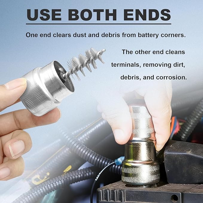 Battery Terminal Cleaner Kit - 12PCS Protector Fiber Washers and 2PCS Cleaning Brush Best for Extend Car Marine Battery Life Automotive Accessories Universal for Car, Boat, RV, Marine