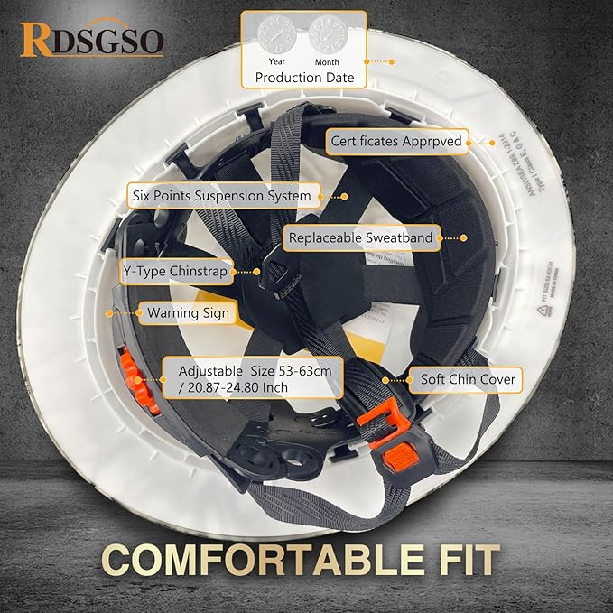 Full Brim Hard Hats ANSI/ISEA Z89.1 Type I Class E Certified 6-Point Suspension Lightweight Adjustable Safety Helmet for Construction Industrial