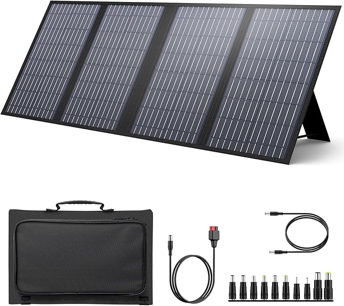 Portable Solar Panel, 60W Foldable Solar Panel Charger for Portable Generator Power Station, Comes with Adjustable Kickstands, DC 18V Output, USB 3.0 and Type-C Ports for Camping Traveling Van RV Trip
