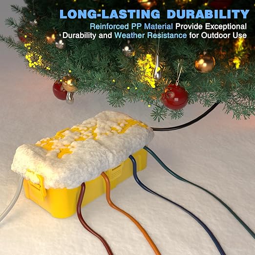 Flemoon [2 Pack] Outdoor Electrical Box Waterproof, Medium Weatherproof Electrical Box (11.5x5.2x4 inch) w/6 Cable Entry Ports, Extension Cord Cover for Power Strip, Timer, Holiday Light, Yellow