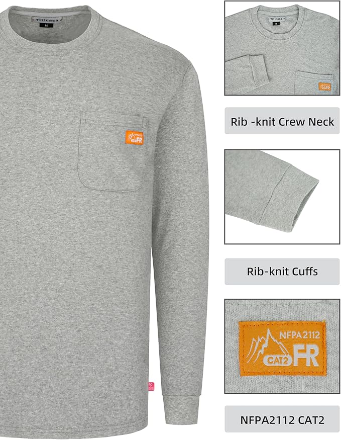 Titicaca FR Shirts Flame Resistant T Shirts 100% Cotton Men's Pre-Washed Fire Retardant T-Shirts