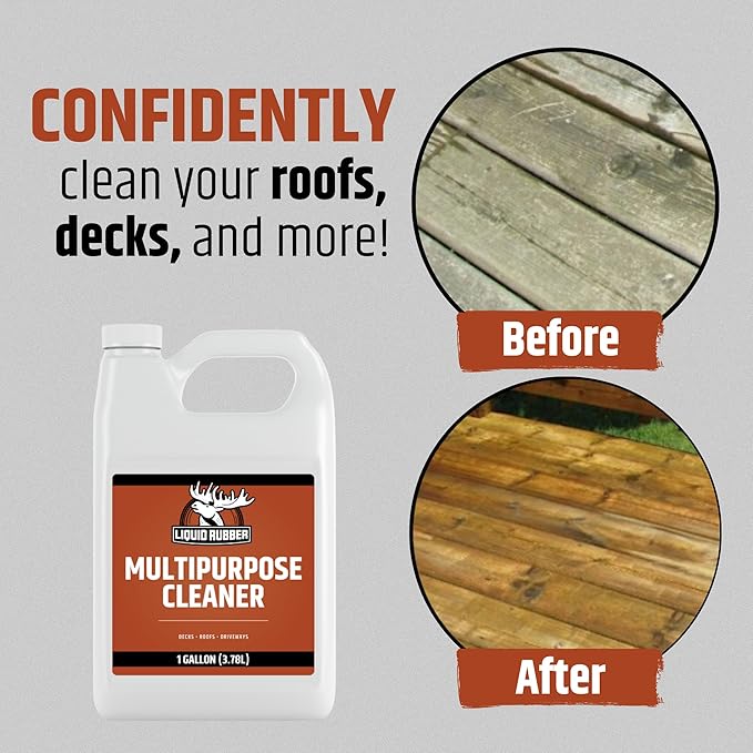 Liquid Rubber Multipurpose Outdoor Cleaner, Heavy Duty Surface Cleaner for Wood, Concrete, Brick, Vinyl, Roof, Driveway & Deck Prep, Fast Acting, 1 Gallon
