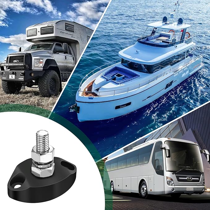 LENKRAD M6 Single Stud Bus Bar Stainless 150A Power Distribution Block 12V Battery Junction Post, Black Marine Ground Post with Insulated Base, RV Automotive New Energy Buss