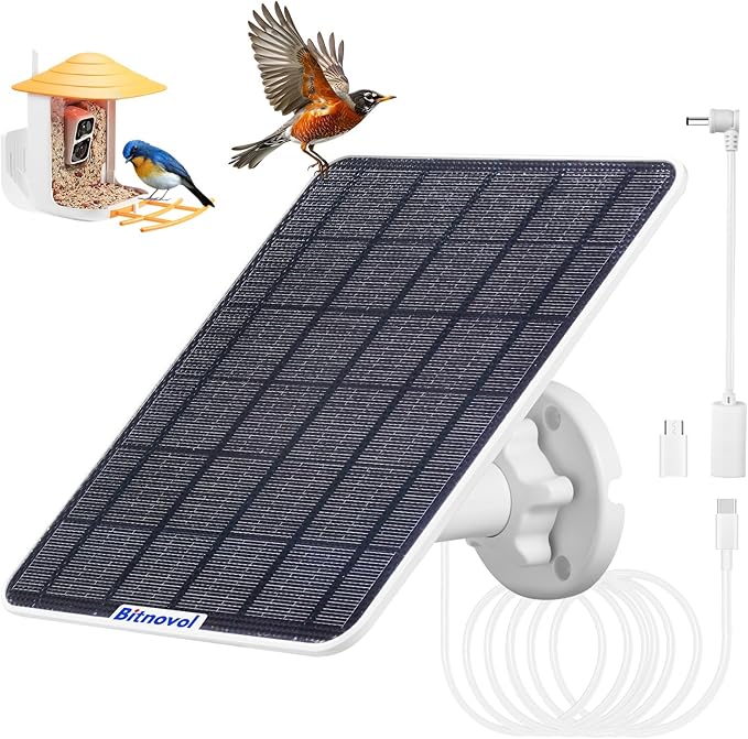 6W Upgraded Solar Panel for Security Camera,6V USB C Solar Charger Match to Rechargeable Battery Powered Bird Feeder Cam,Ring Camera Solar Panels with DC Micro-USB Port,9.8ft Cable 360° Swivel Bracket
