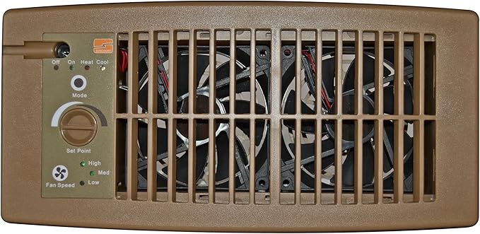 Suncourt Flush Fit Floor/Wall Register Booster Fan — Ultra-Quiet, 5-Speed Vent Fan with Smart Technology and 6-Foot Power Cord, HC500-BPL (Brown)