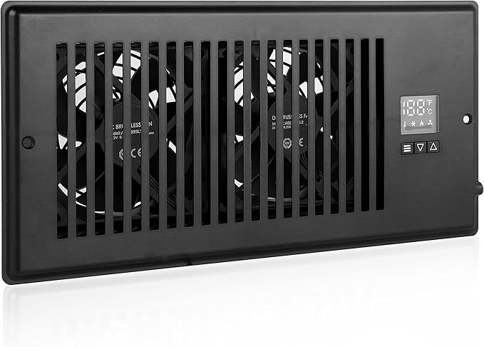 10 Inch Register Booster Fan with Thermostat, High Velocity Ventilation Fans with 10 Gear Wind Speed Switch and High Precision Thermal Probe, Black