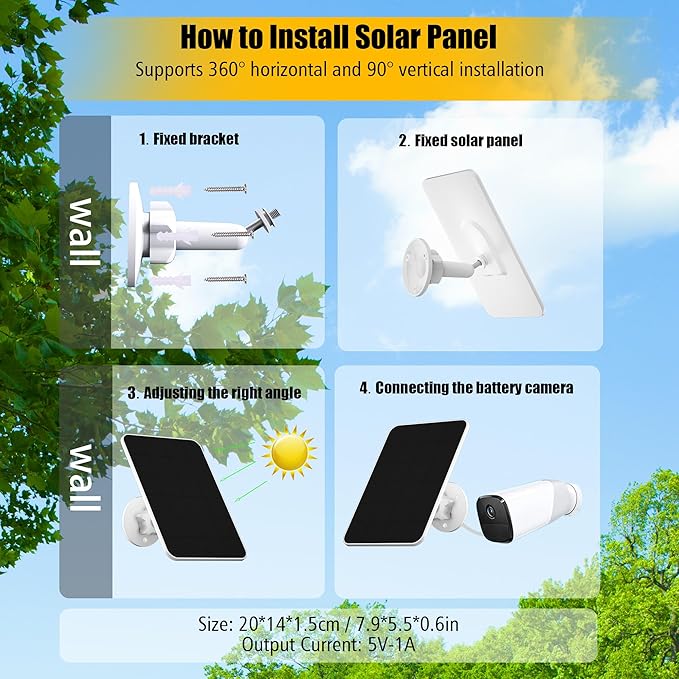 Solar Panel for eufy Camera,Security Camera,5V 4W SolarPanel for eufyCam 2/2 Pro,2C/2C Pro,E,soloCam E20/E40 Spotlight,IP65 USB-C Solar Panel Charger for eufy with Micro USB & Rubber Plug(2 Pack)