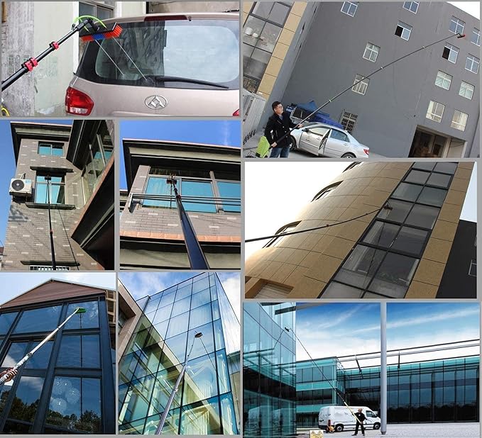 Professional Window Cleaning Equipment Telescopic, 3.6-11M Photovoltaic Solar Panel Cleaning Washing Equipment Tool Solution& Scrubber Brush & Hose Spray Washer,20FT/6M