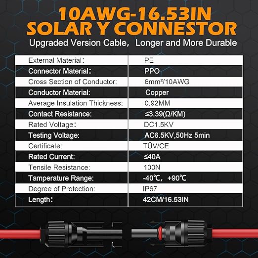 SolarCable SolarExtension Cable,Solar Panel Extension Cable with Female and Male Connectors (Y42CM-2SETS)