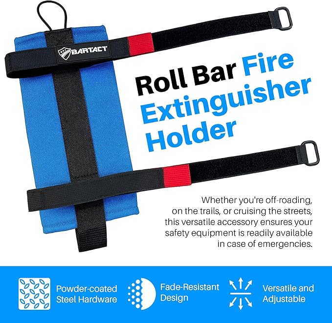 Bartact - 2.5 lb Roll Bar Fire Extinguisher Mount for Vehicle Holder, Adjustable Fire Extinguisher Holder Mount, US Made Universal Vehicle Fire Extinguisher Holder Fits All Roll Bars (Blue)