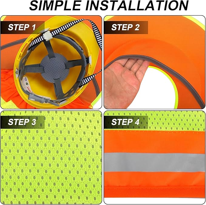 Hard Hat Sun Shade with Full Brim Visor, Shield Your Neck from Sun, Men's Construction Accessories for Hardhat Hats UV Sunshade Helmet Attachment with Reflective Strip, 2 pcs Set