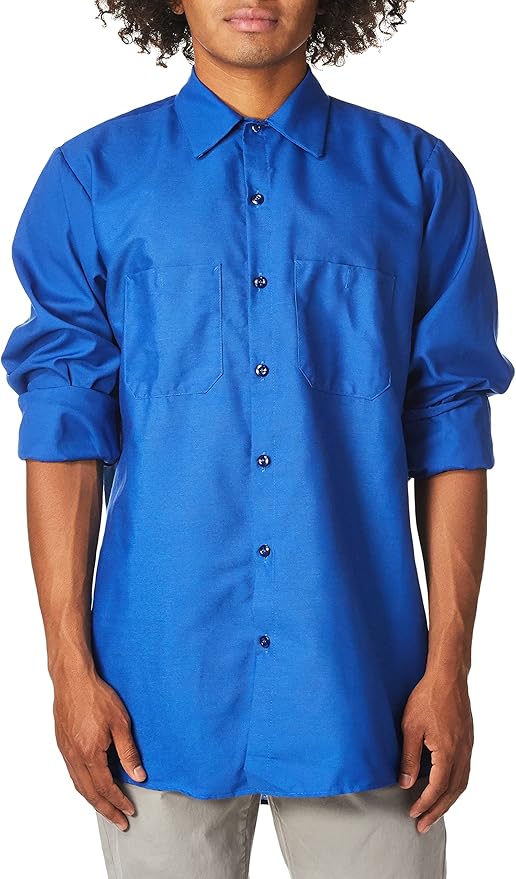 Red Kap Men's Long Sleeve Industrial Work Shirt | Moisture Wicking Button Up, Wrinkle Resistance Fights Fading & Stains