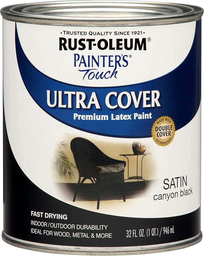 Rust-Oleum 1 qt 267332 Canyon Black Painters Touch 2X Ultra Cover Premium Latex Paint, Satin