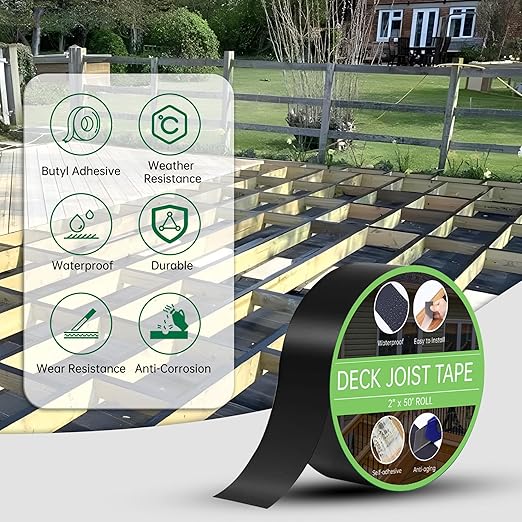 Joist Tape 2" x 50' - Butyl Joist Flashing Tape for Wood Decks & Roof - Weather-Resistant - 8 Rolls
