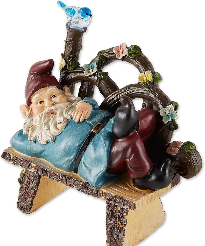 Zingz & Thingz Day & Night Garden Décor Solar Statue Figurine, 9.5x5.5x9.75, Afternoon Nap Gnome