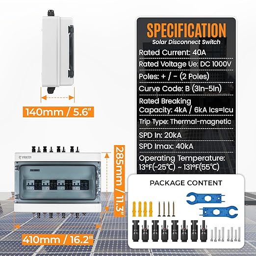 Solar Combiner Box (1 in 1 Out/2 in 2 Out/3 in 3 Out/4 in 4 Out) PV Combiner Box with 1000V DC 40A MCB & 20-40KA SPD Power Distribution Box (4String 4in4out)