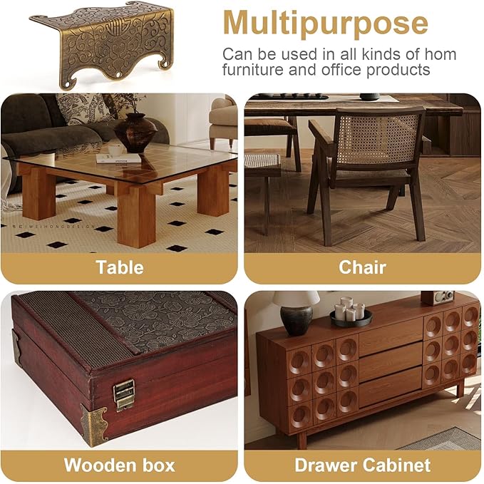 4 Pcs Baseboard Corner Protectors,Vintage Metal Skirting Board Corner Protectors for File Boxes,Bookshelves,Wooden Cases,Jewel Cases Decorative (Bronze)
