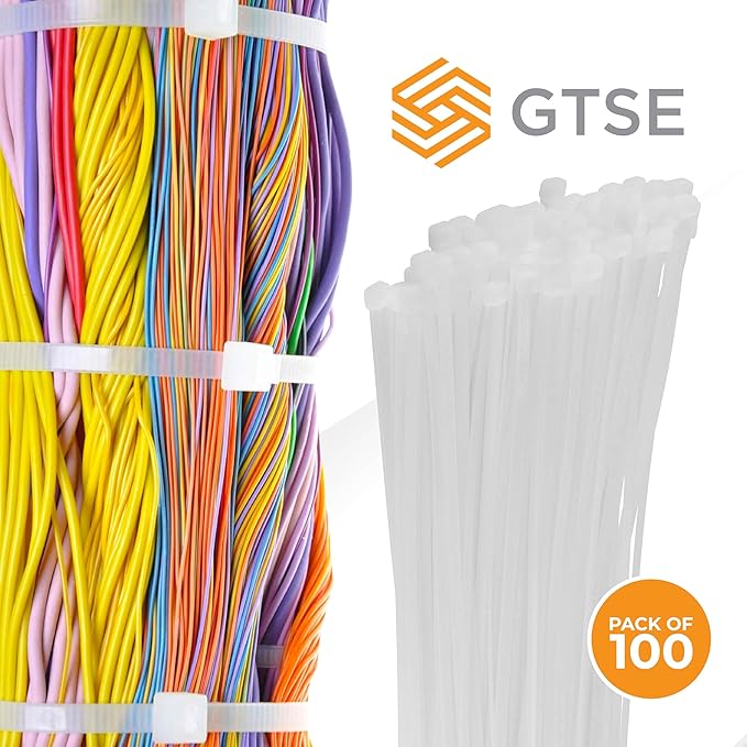GTSE 14 Inch White/Clear Zip Ties, 100 Pack, 40lb Strength, UV Resistant Long Nylon Long Cable Ties, Self-Locking 14" Tie Wraps
