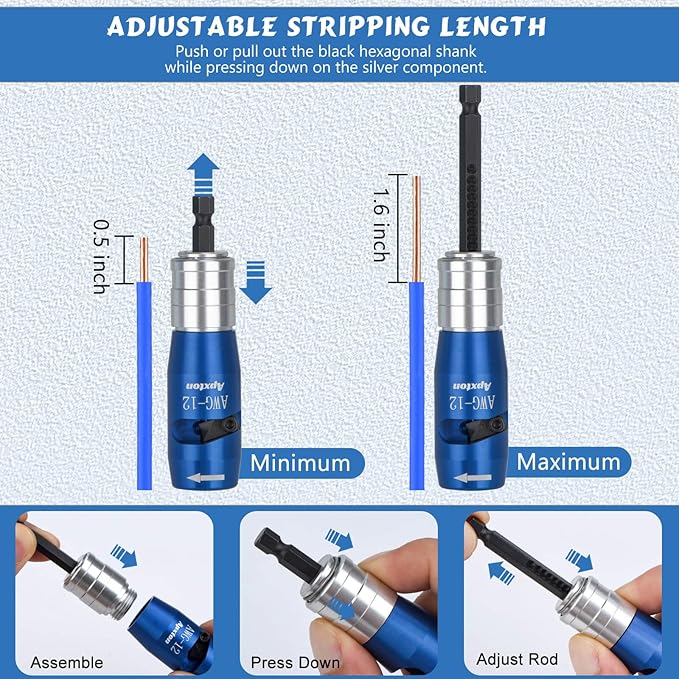 Wire Stripper for Drill, US Standard Electric Wire Stripper Tool for Drill, Wire Strippers for 8/10/12/14 AWG, Wire Stripping and Twisting Tool Set