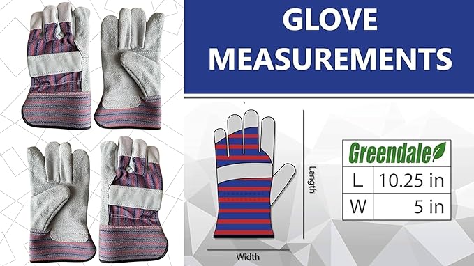 Greendale (3, 6 or 12 Pack - Leather & Cotton Work Gloves: Garage, Yard, Garden, Industrial, Commercial - One Size Fits Most