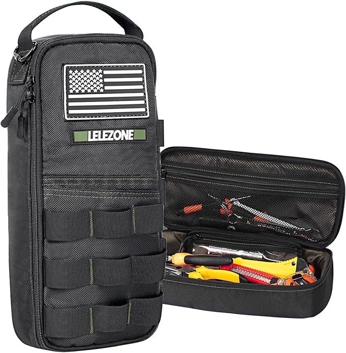 Portable Small Tool Bag, Organizer Storage Box for EDC, Motorcycle, Road Bike, Electricians and More with US Flag Patch and Heavy Duty Grab Handle, Multi-Purpose Utility Work Organizer Bag