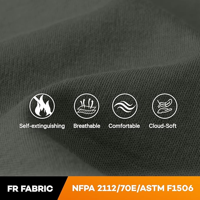 WORKWEYA FR Shirts for Men 6.5 oz Flame Resistant Long Sleeve Henley Shirt NFPA 2112/CAT2