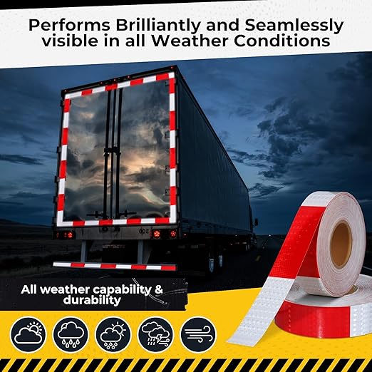 DOT C2 Safety Reflective Tape 2IN x 100 FT - Outdoor Waterproof Conspicuity Tape - Arrow Reflector Tape for Trailers, Vehicles, Boats - Strong Reflective Safety for Caution Warning Signs