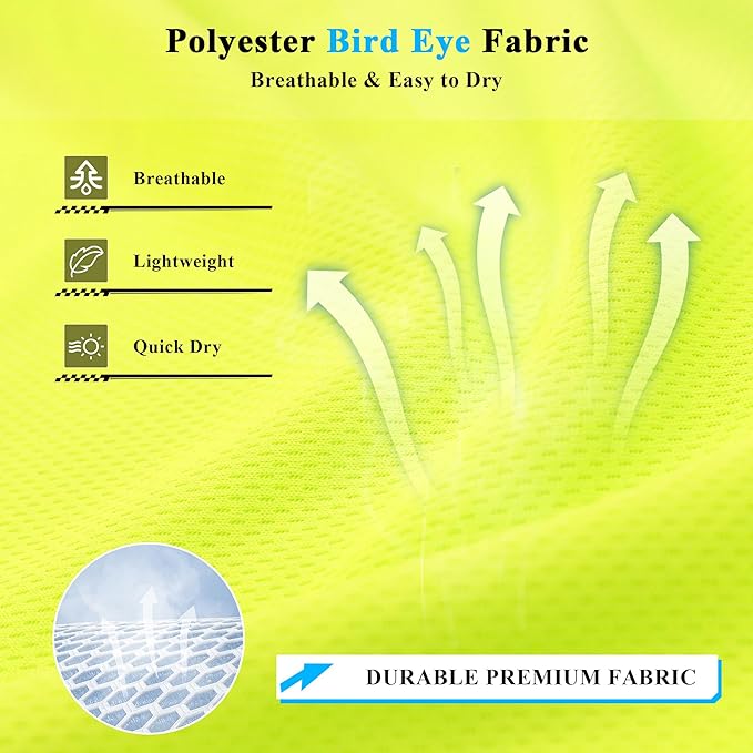 W&H Hi Vis Safety Long Sleeve Shirts Reflective High Visibility Birdeyes Class 3 Shirts,Construction Work