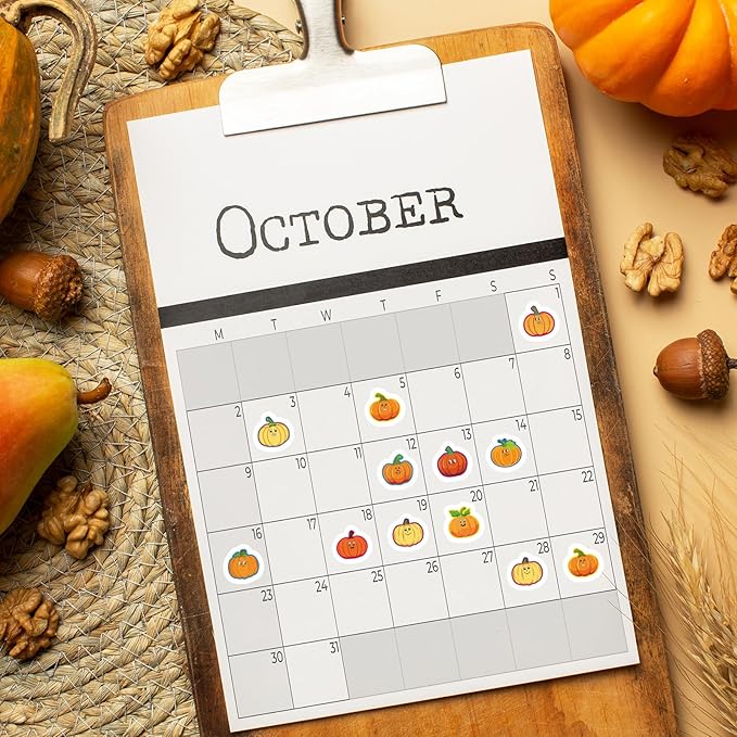 JarThenaAMCS 2400 Pcs Fall Mini Pumpkin Stickers Autumn Colorful Paper Decal 10 Cute Designs Adhesive Sticker Decor for Thanksgiving Envelope Scrapbook Teacher Reward Classroom DIY Supplies, 0.5 Inch