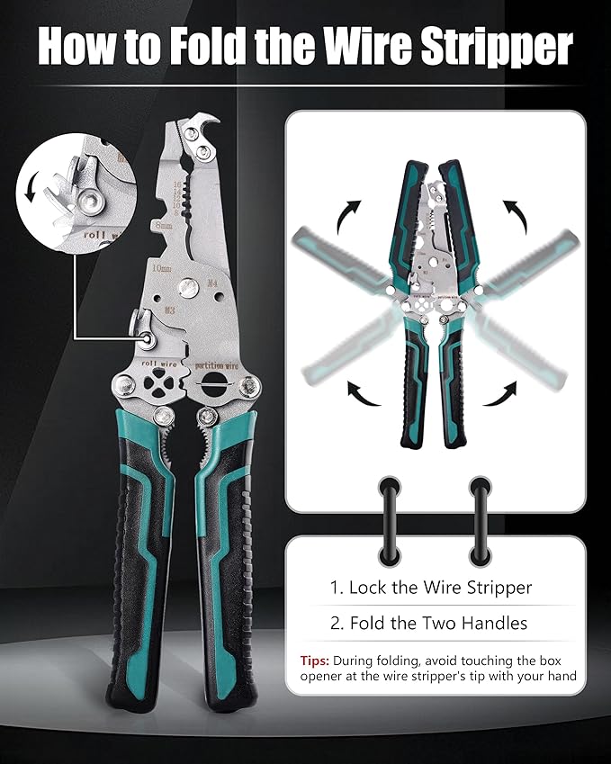18 In 1 Foldable Ｗire Stripper Crimper, Folding Wire Stripping Tool, Multifunctional Wire Strippers Electrical，Electric Cable Stripper, Cable Cutters with Plier, Crimper, Twister, Splitting, 2pcs