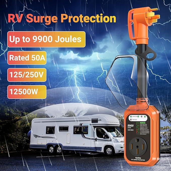 EyGde RV Surge Protector 50 Amp Waterproof, RV Circuit Analyzer with Full Electrical Protection, Power Plug Adapter Protectors for 50amp Camper Travel Trailer Accessories