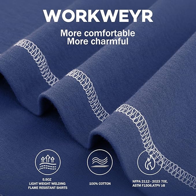 WORKWEYA FR Shirts for Men 5.5OZ Light Weight Welding Flame Resistant Shirts NFPA2112 CAT2