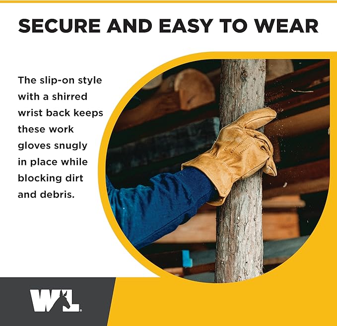 Wells Lamont Leather Work Gloves for Men – Grain Cowhide, Reinforced Palm – Ideal for Construction, Farming, Ranching – Ergonomic Fit, Keystone Thumb, Elasticized Wrist – Saddletan, Medium (1129M)
