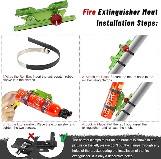 Quick Release Fire Extinguisher Mount – Neon Green Adjustable Aluminum Roll Bar Bracket Compatible with Car Jeep Wrangler (TJ/JK/JL/JKU), UTVs (Polaris RZR, Ranger, Can-Am X3), Trucks Off-Road