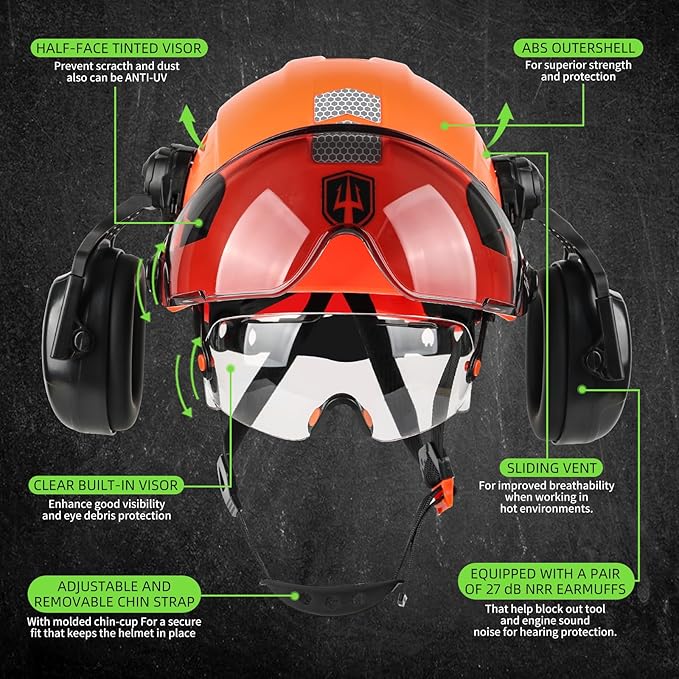 GREEN DEVIL Hard Hat Safety Helmet with Visor and Ear Muffs Men Women Vented Work Hardhat ANSI Z89.1 Cascos De Construccion for Industrial Construction Forestry