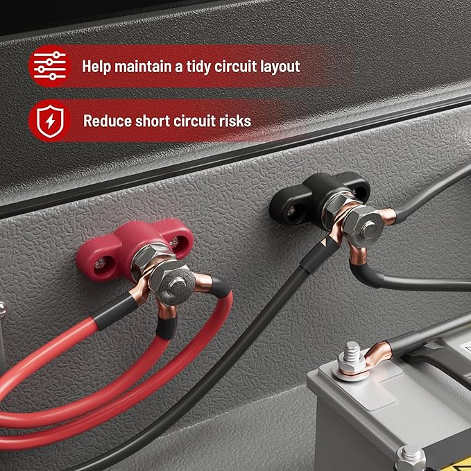 RED WOLF 12V 150A Power Distribution Block 3/8" Single Stud Busbar M10 Terminal Bus Bar 12 Volt DC Battery Junction Post Power for Auto Boat Marine Solar System Positive and Negative (2PC)