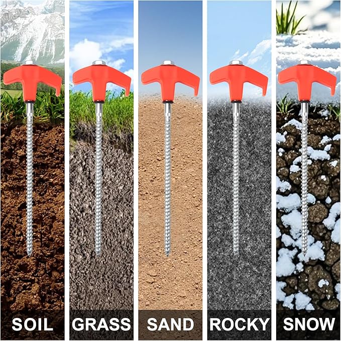 20 Pcs Tent Stakes Heavy Duty, 8 in Ground Anchors Screw in, Grow in the Dark Screw in Tent Stakes, Camping Stakes with Storage Box, Threaded Tent Spikes with Hex Head Driver and Stake Puller