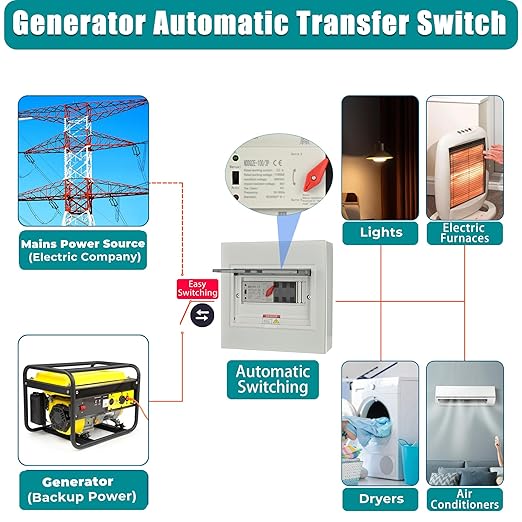 Automatic Transfer Switch, 50 Amp 3 Pole Auto Transfer Switch for Home Generator, 120/240-Volt 12,000W Stronger Stability, for Outdoor and Indoor with Ground, General 60HZ