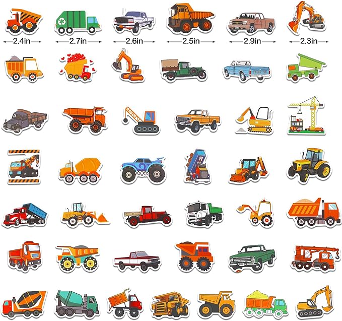 Construction Vehicle Stickers for Kids Boys Children - Including Truck, Tractor, Excavator, Crane, Bulldozer, Digger, and Assorted Car Sticker Decals, Party Favors, Pack of 100