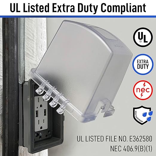 Sealproof 1-Gang Extra Deep Weatherproof in Use Outdoor Duplex Outlet Cover with Box Kit, Lockable, UL Extra Duty Compliant, 18 Configurations