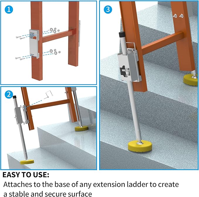 Ladder Stabilizer,Ladder Leveler Pair with Anti-Slip Rubber Feet, Adjustable Extension Ladders Leg Ground Leveler, with Anti-Slip Pattern Steel Pole