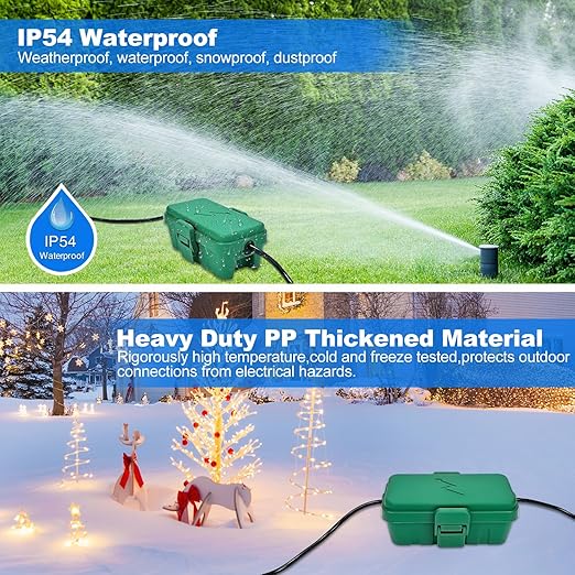 Hrensaw Small Weatherproof Electrical Connection Box(Inner 5.5 x 3 x 2.2inch),Outdoor Electrical Box,Waterproof Extension Cord Covers for Plug, Extension Cables, Holiday Lights,Green