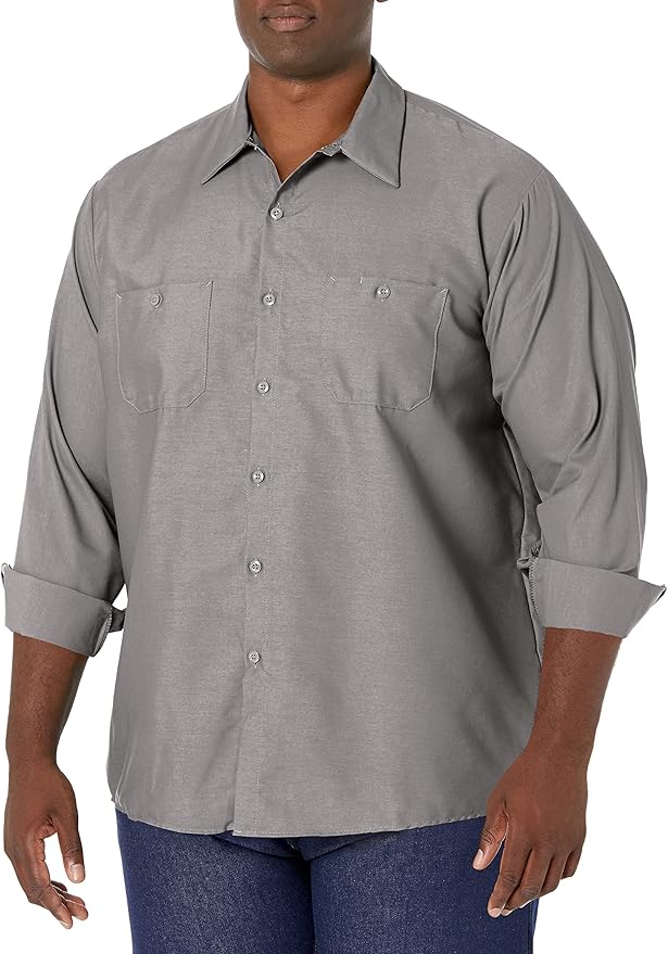 Red Kap Men's Long Sleeve Industrial Work Shirt | Moisture Wicking Button Up, Wrinkle Resistance Fights Fading & Stains