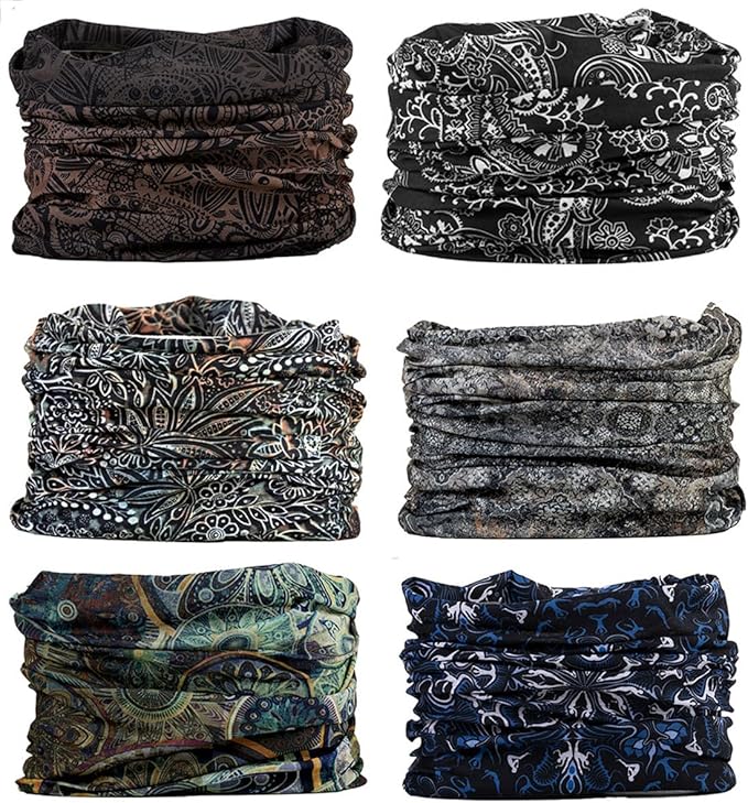 KINREE Neck Gaiter 6 Pack, Multifunctional Headwear UV Protection Breathable Headband Face Mask for Men Women Outdoor Sports