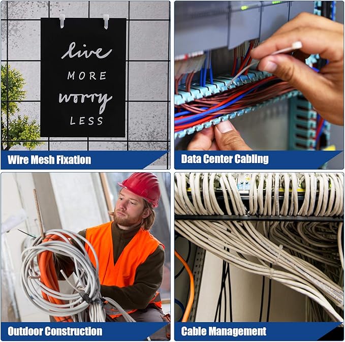 UL Listed Heavy Duty Cable Zip Ties 10 Inch, 200Pcs Industrial Nylon Heavy Duty Self Locking Wire Tie Wraps with 50 lbs Tensile Strength, Heat Resistant for Home Office Garage Multiple Use - White